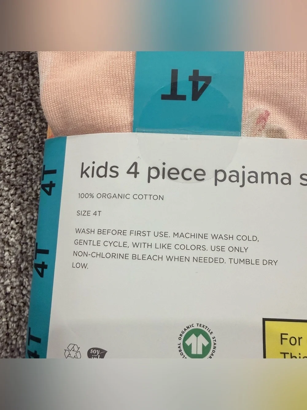 NWT Burt’s Bees kids 100% organic cotton 4 PC pajama set size 4T